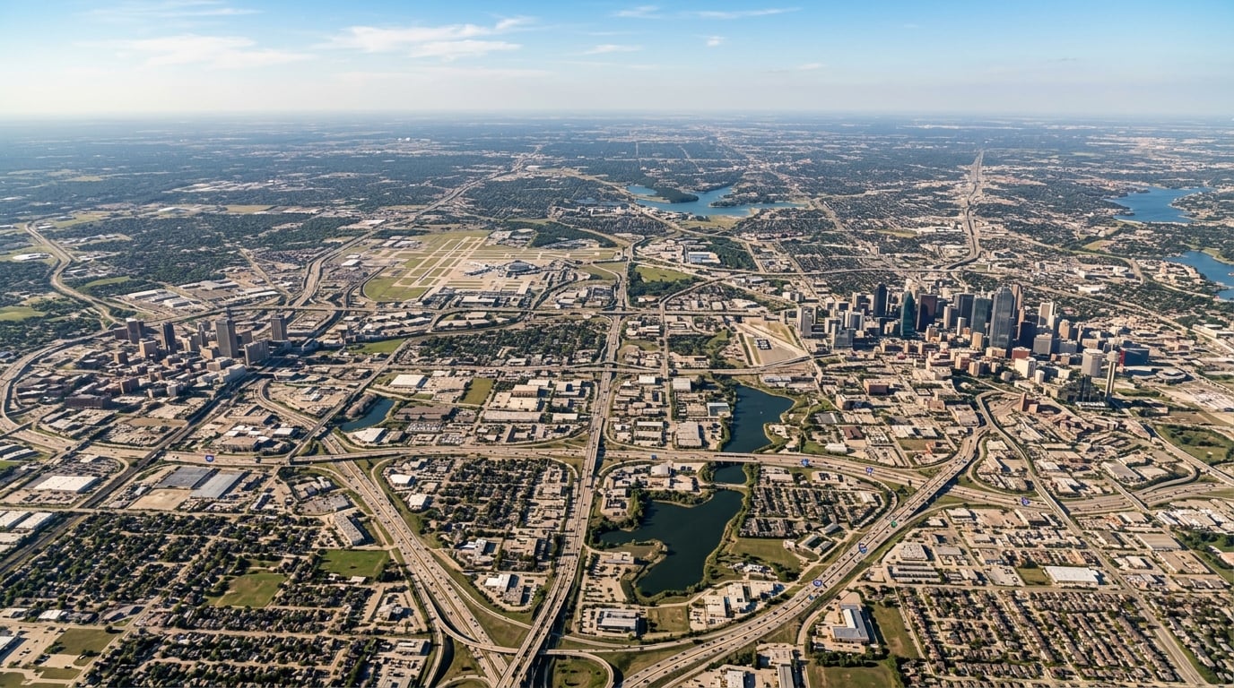 Aerial view of the North Texas DFW metroplex