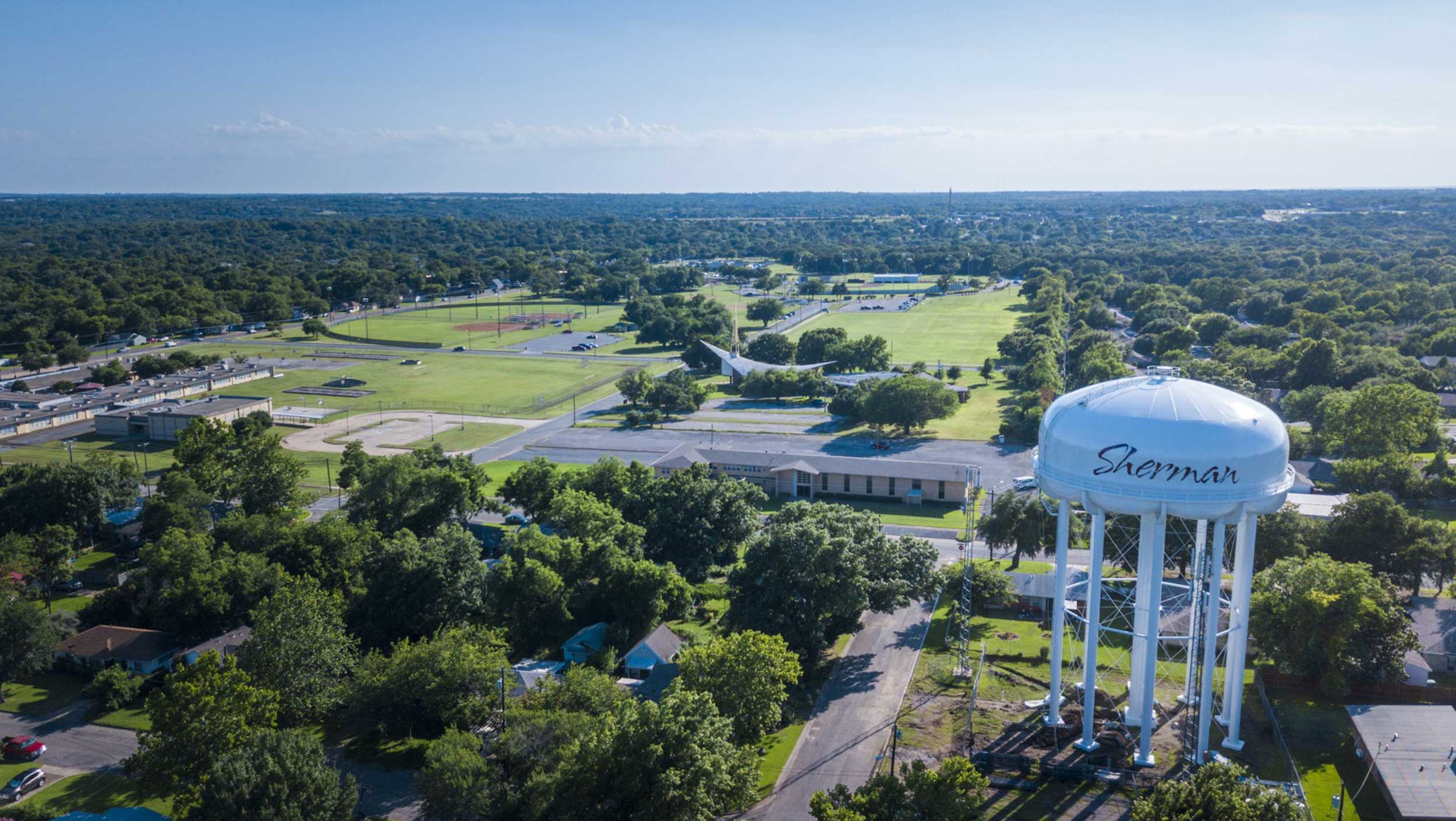 Commercial properties and skyline in Grayson County, Texas served by our roofing team