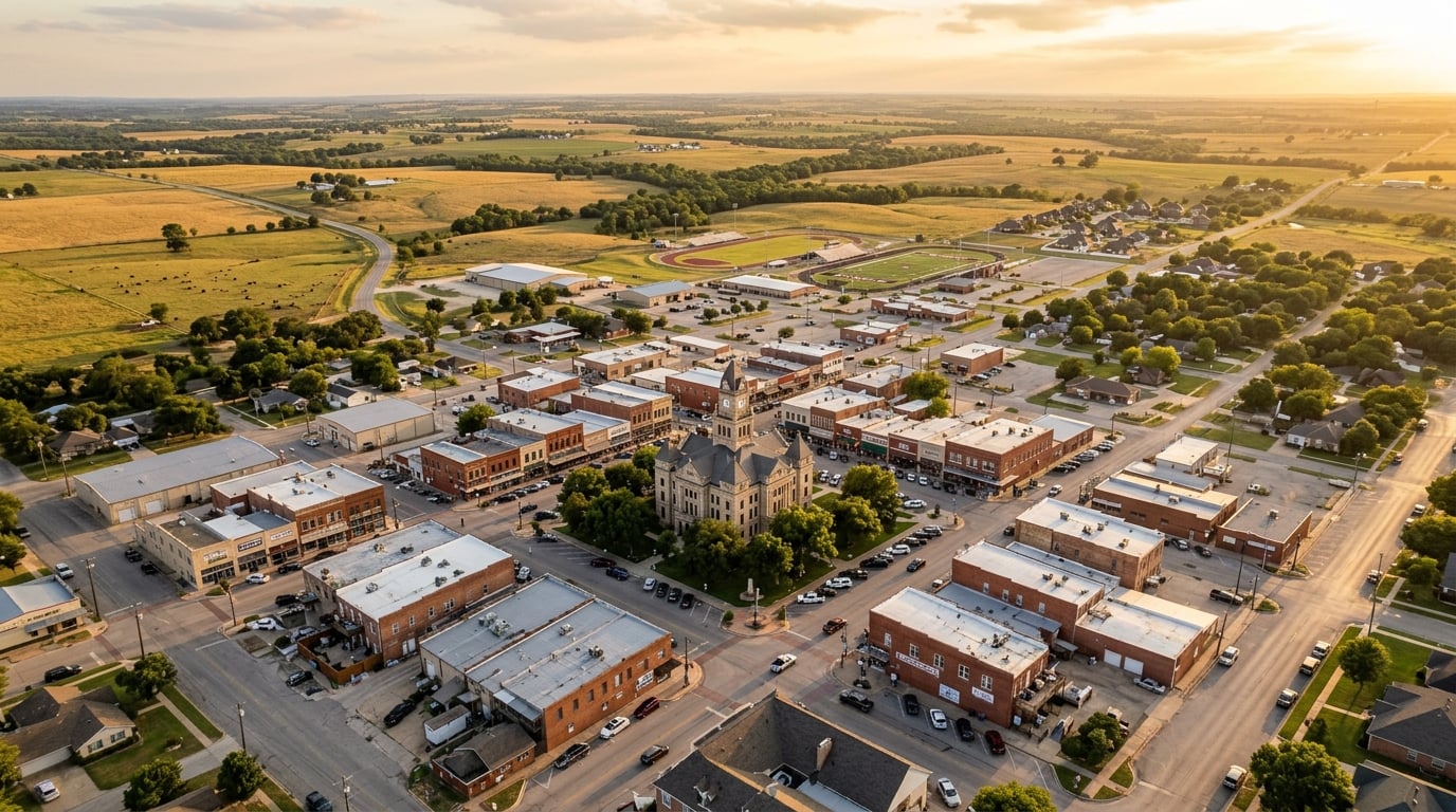 Commercial properties and skyline in Wise County, Texas served by our roofing team